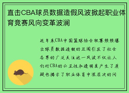 直击CBA球员数据造假风波掀起职业体育竞赛风向变革波澜